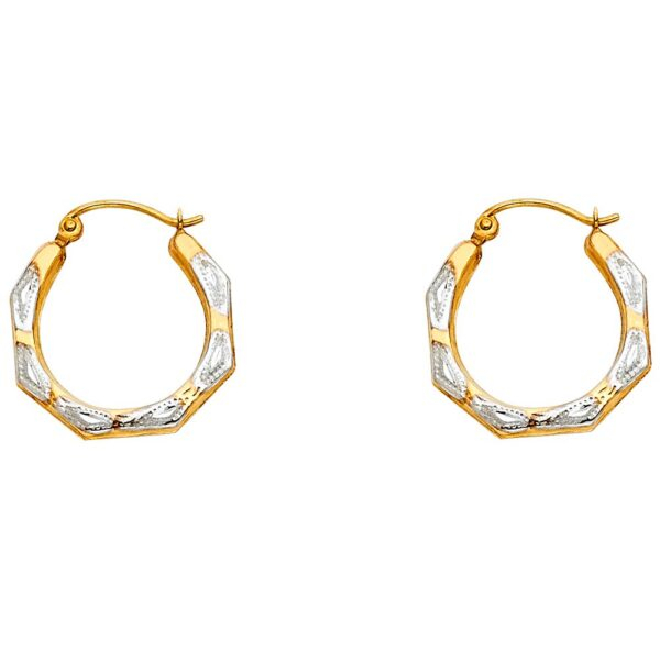 14K 2T Fancy Hollow Hoop Earrings