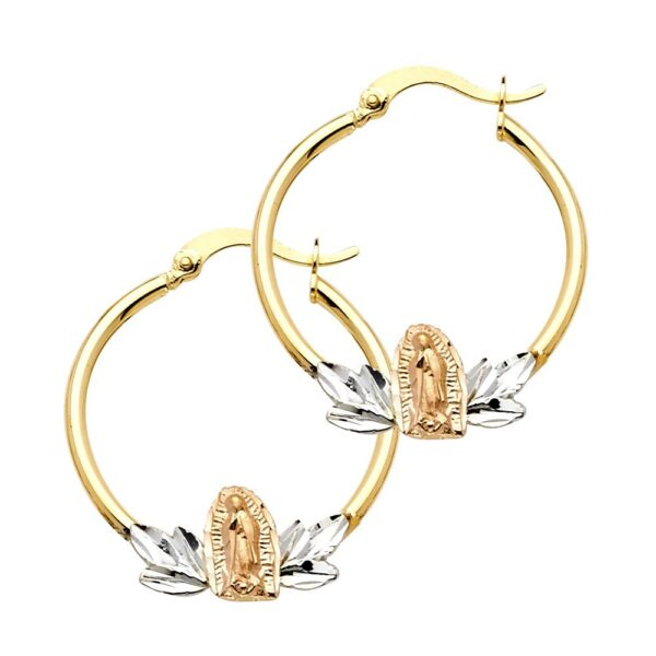 14K 3C Our Lady of Guadalupe Hoop Earrings