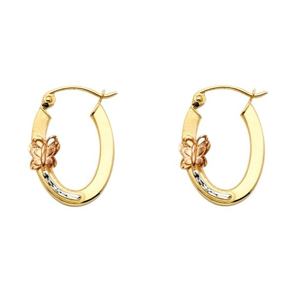 14K 3C Butterfly Oval Hoop Earrings