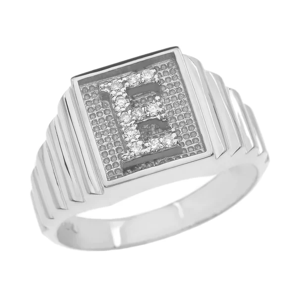 Sterling Silver Diamond Initial E Ring