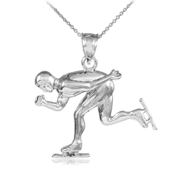 925 Sterling Silver Ice Skating/Speed Skater Charm Sports Pendant Necklace