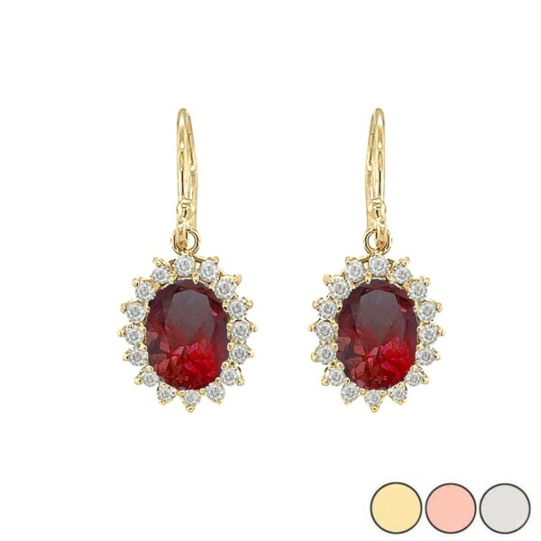 Genuine Garnet Oval-Shaped Fancy Dangle Earrings In Gold (Yellow/Rose/White)