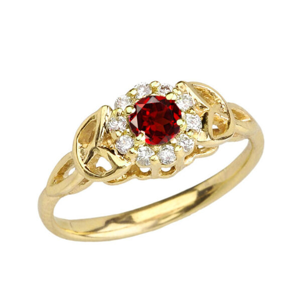 Yellow Gold Diamond And Garnet Engagement/Promise Ring