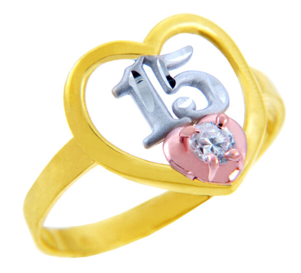 15 Años Ring- Quinceanera Heart Ring With Cubic Zirconia