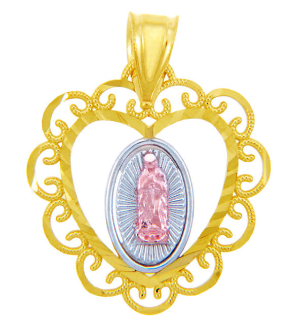 Gold Pendants - Our Lady of Guadalupe Heart Gold Pendant