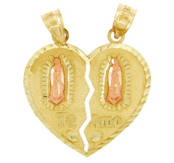 Gold Pendants - Guadalupe Te Amo Breakable Two Tone Gold Heart Pendant