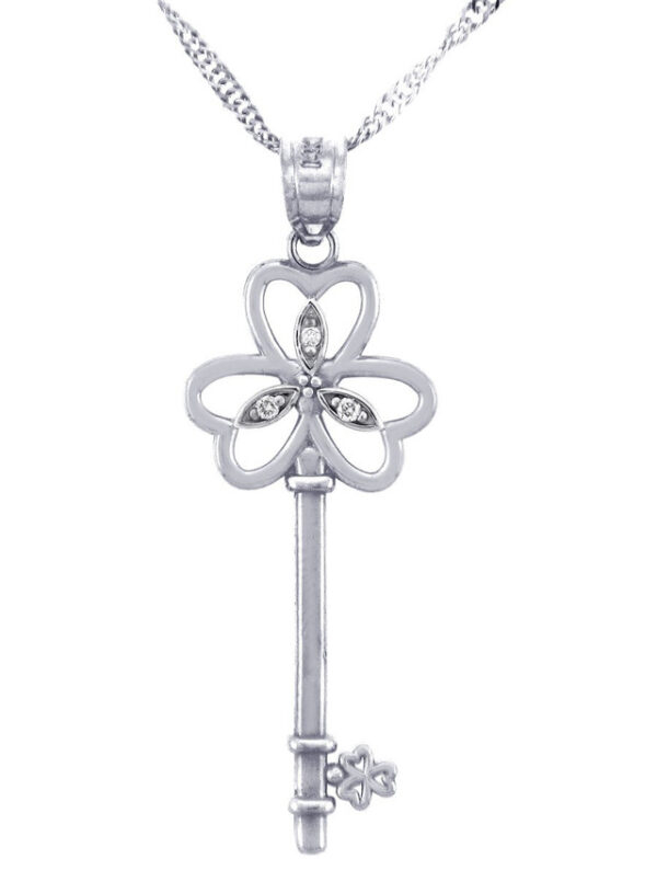 Valentines Special Heart Diamonds - Sterling Silver Key Pendant With Three Hearts Echo (W Chain)