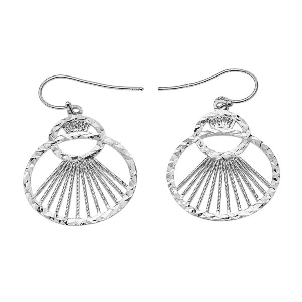 Sterling Silver Detailed Interlocking Circles Filigree Diamond Cut Dangling Earrings