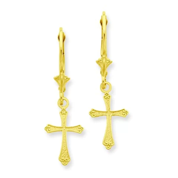 Mini Cross With Scroll Tips Leverback Earrings