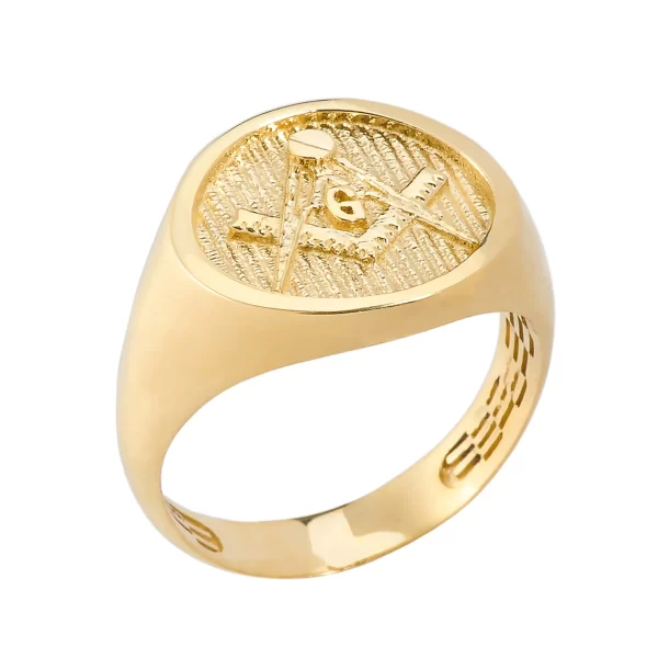 Solid Yellow Gold Masonic Men's Ring