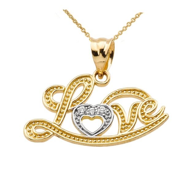 Love" Script Yellow Gold Diamond Pendant Necklace