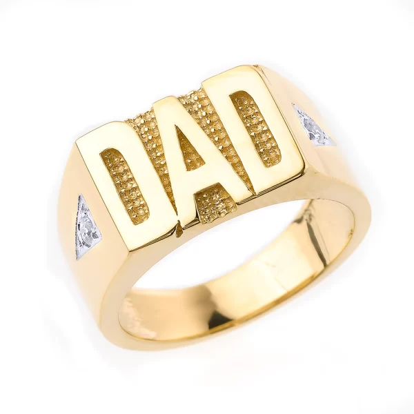 Solid Yellow Gold Diamond "Dad" Men's Ring