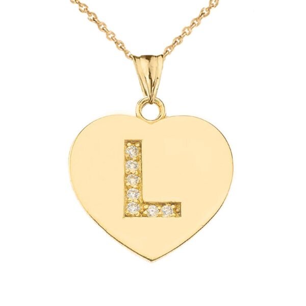 Diamond Initial A-Z Heart Pendant Necklace In Yellow Gold