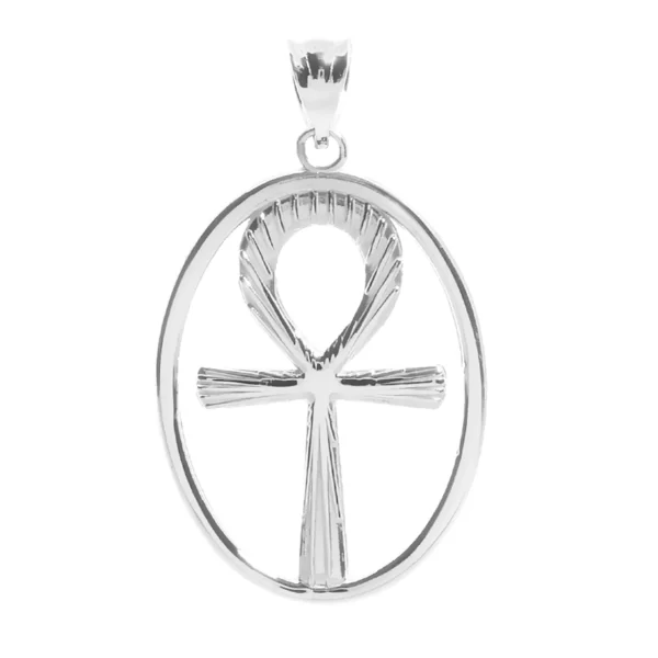 Solid White Gold Egyptian Ankh Cross Pendant