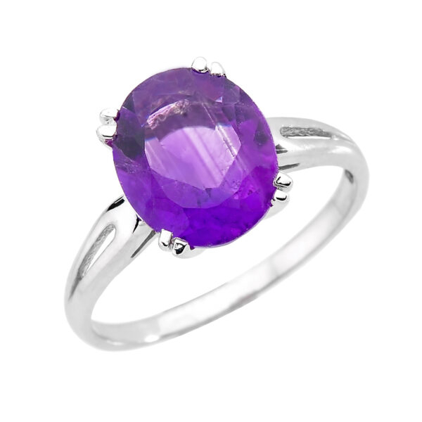 White Gold Genuine Amethyst February Birthstone Ladies Ring