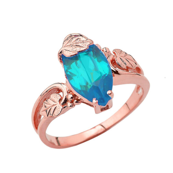 Marquise Leaf Ring With Personalized (Lc)Birthstone In 14k Rose Gold - Image 3