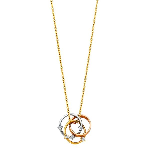 14K 3C Rings CZ Necklace - 17+1"