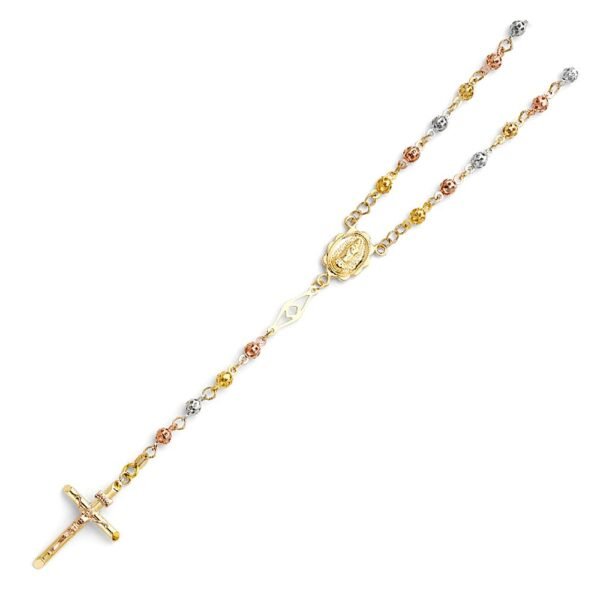 14K 3C 4mm Puff Ball Rosary Necklace - 26"
