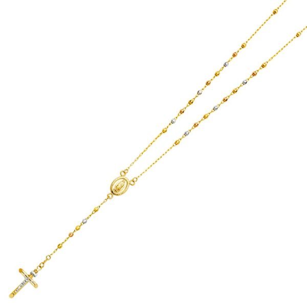 14K 3C 3mm Ball Rosary Necklace - 26"