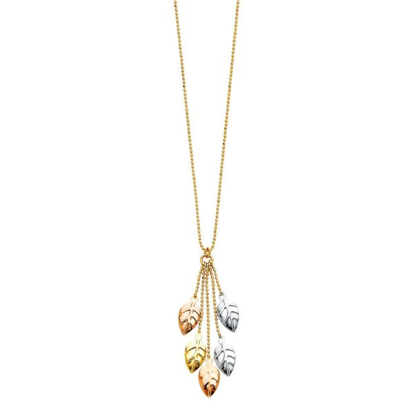 14K 3C Leaves Necklace - 17+1"