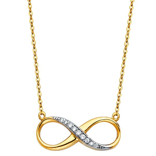 14KY CZ Infinity Necklace - 17+1"