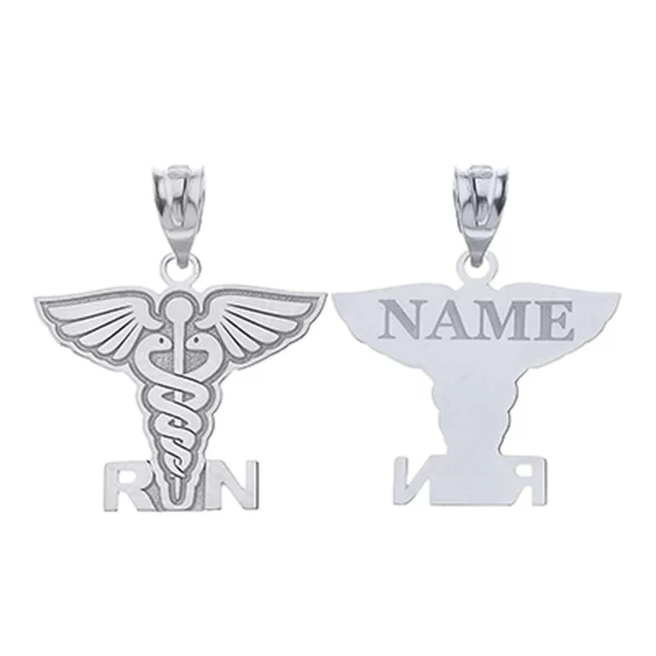 925 Sterling Silver Personalized Name Caduceus RN Registered Nurse Charm Necklace