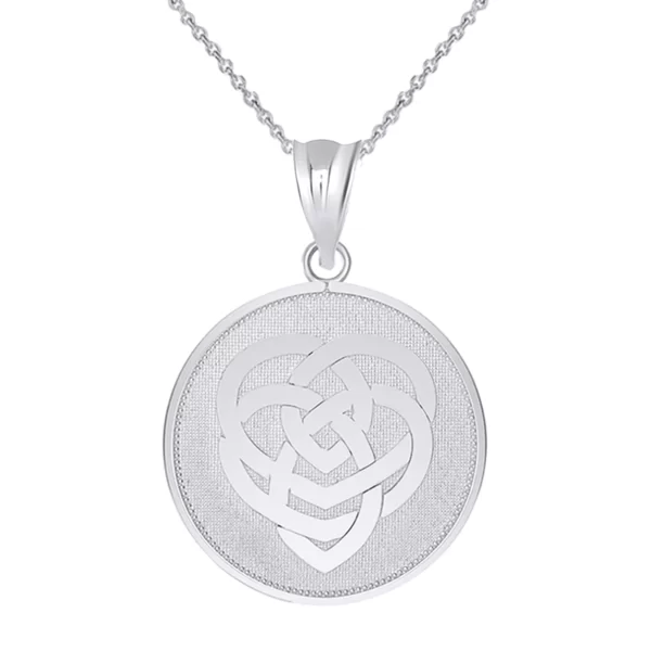 Celtic Knot Motherhood Disc Pendant Necklace In Sterling Silver