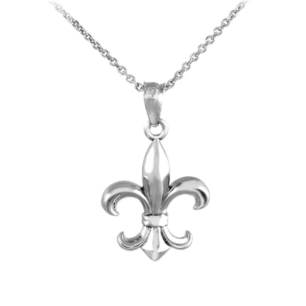 White Gold Fleur-De-Lis Charm Pendant Necklace