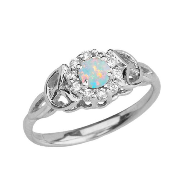 White Gold Diamond And Opal Engagement/Promise Ring