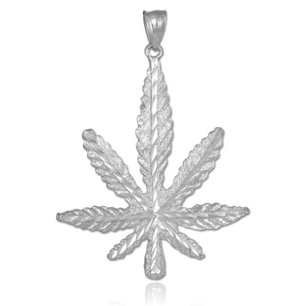 White Gold Marijuana Leaf Cannabis Pendant