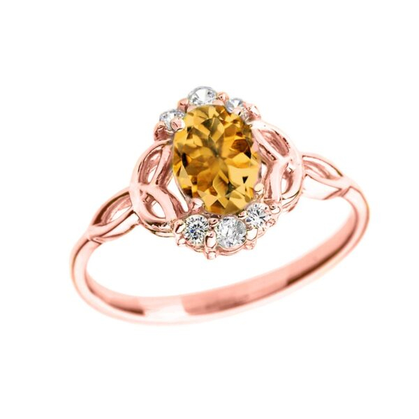 Rose Gold Genuine Citrine And Diamond Trinity Knot Proposal Ring