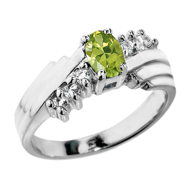 Sterling Silver White Topaz And Peridot Ladies Ring