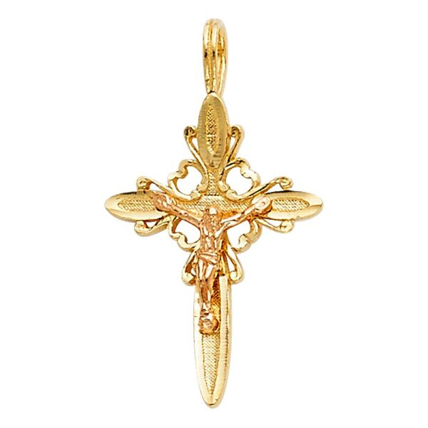 14K 2T Religious Crucifix Pendant