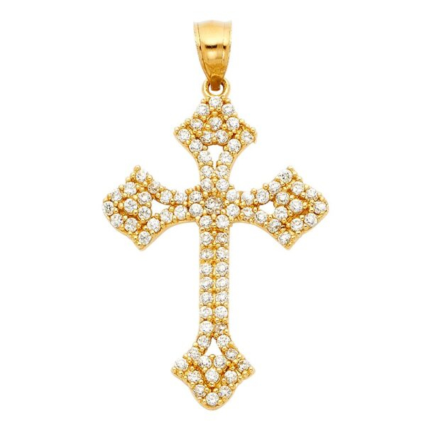 14K CZ Religious Cross Pendant