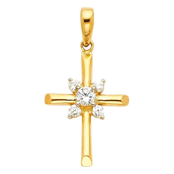 14K CZ Religious Cross Pendant