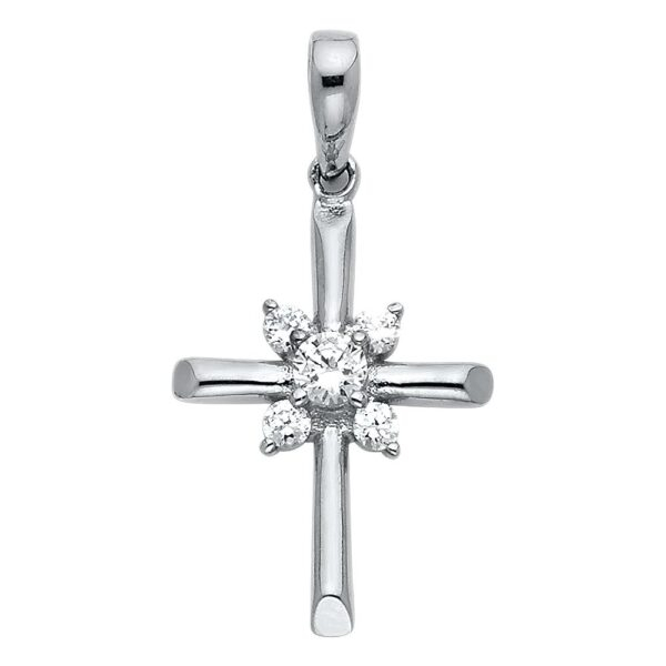 14K CZ Religious Cross Pendant