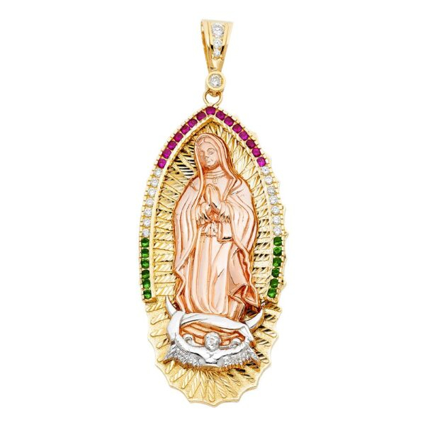 14K 3C CZ Religious Guadalupe Pendant