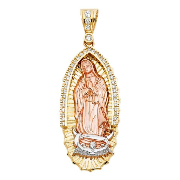 14K 3C CZ Religious Guadalupe Pendant