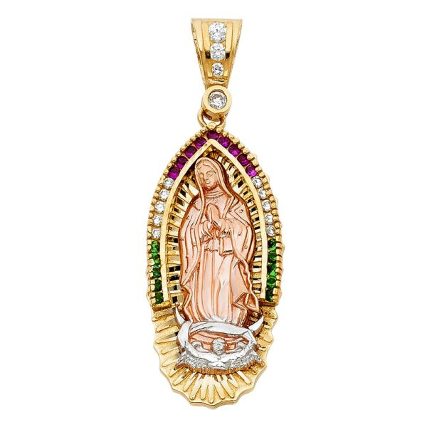 14K 3C CZ Religious Guadalupe Pendant