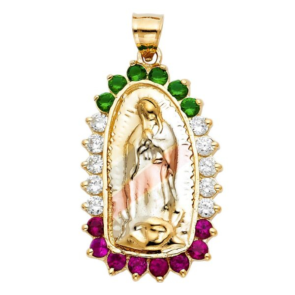 14K 3C CZ Religious Guadalupe Pendant