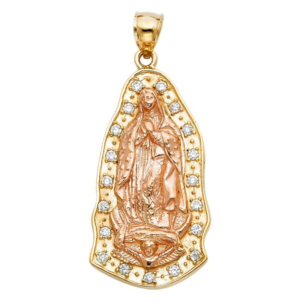 14K 2T CZ Religious Guadalupe Pendant