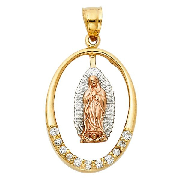 14K 3C CZ Religious Guadalupe Pendant