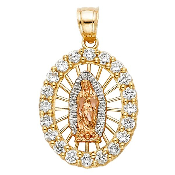 14K 3C CZ Religious Guadalupe Pendant