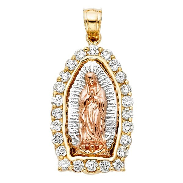 14K 3C CZ Religious Guadalupe Pendant