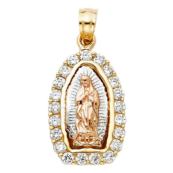 14K 3C CZ Religious Guadalupe Pendant