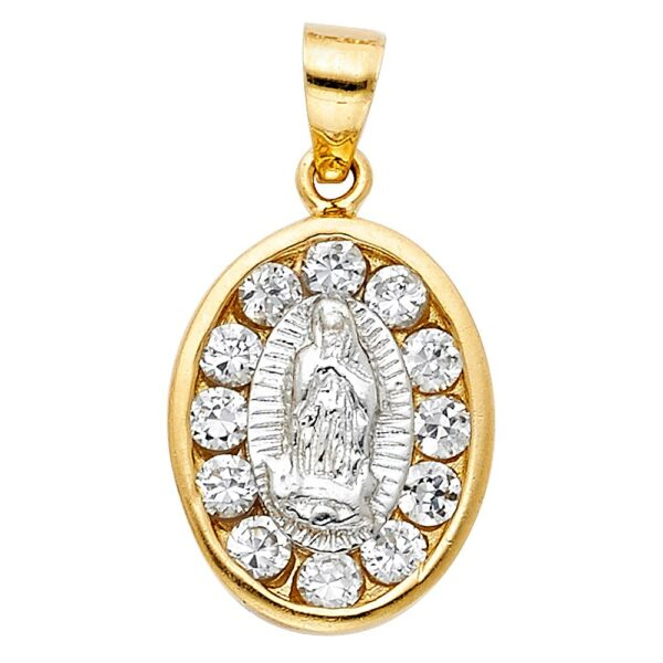 14K 2T CZ Religious Guadalupe Pendant