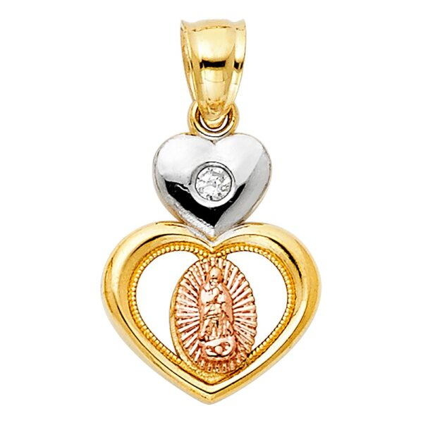 14K 3C CZ Religious Guadalupe Pendant