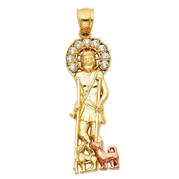 14K 2T CZ Religious St. Lazaro Pendant