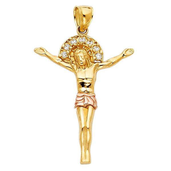 14K 2T CZ Religious Jesus Christ Body Pendant