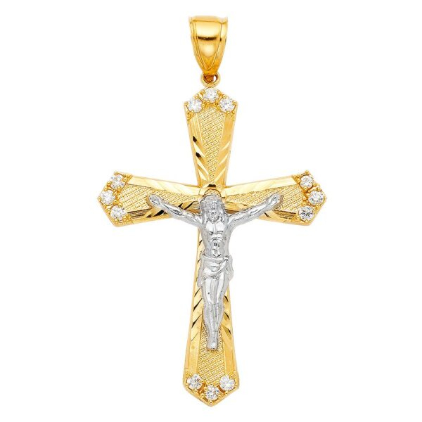 14K CZ Religious Crucifix Pendant